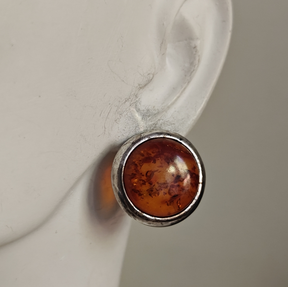 Vintage Baltic Amber and Sterling Silver Earrings - Picture 2 of 12